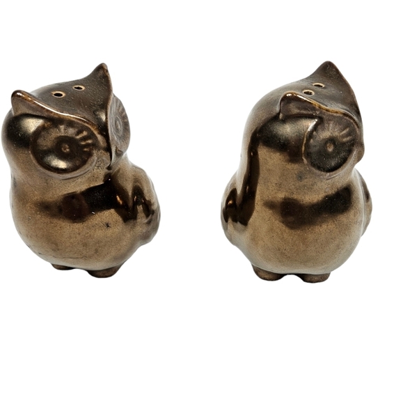 Bronze Porcelain Owl Couple‎ Salt & Pepper Shakers Set of 2 R4 - Picture 4 of 8